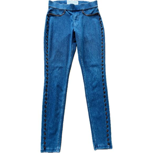 Gossamer Wings Barbara Grimes Santa Fe Embellished Denim Leggings Suede Lace S - Picture 2 of 5